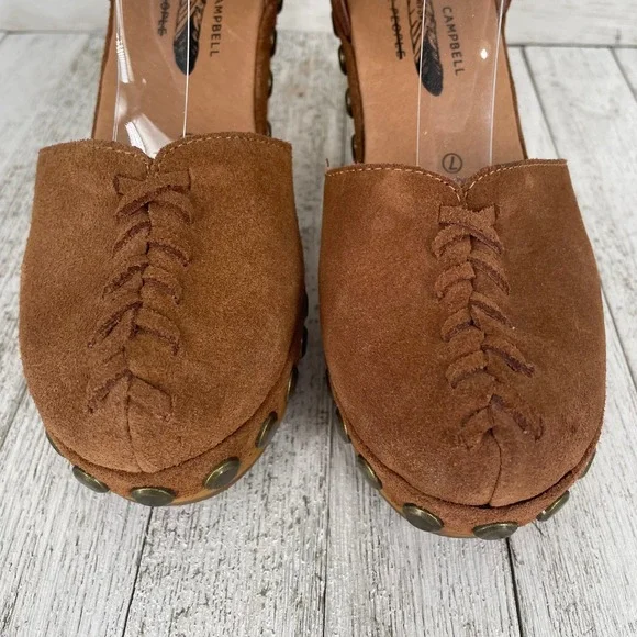 Jeffrey Campbell x Free People Brown Suede Studded Wooden Heel Clog Sandal - Picture 5 of 10